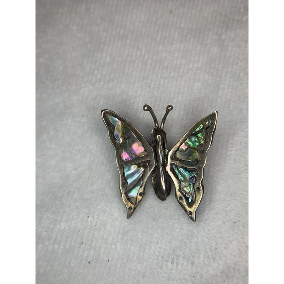 The Unbranded Brand Jewelry - Vintage Mexico Abalone Shell Butterfly Pin Brooch STERLING SILVER 925